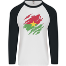 Torn Burkina Faso Flag Day Football Mens L/S Baseball T-Shirt White/Black