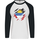 Torn Antigua and Barbuda Flag Day Football Mens L/S Baseball T-Shirt White/Black