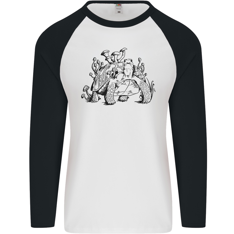 Tortoise Mushrooms Nature Mycology Mens L/S Baseball T-Shirt White/Black