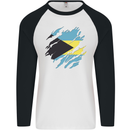Torn Bahamas Flag Bahamians Day Football Mens L/S Baseball T-Shirt White/Black