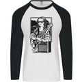 Electric Guitar Mona Lisa Rock Music Player Mens L/S Baseball T-Shirt White/Black