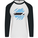 Torn Botswana Flag Batswana Day Football Mens L/S Baseball T-Shirt White/Black