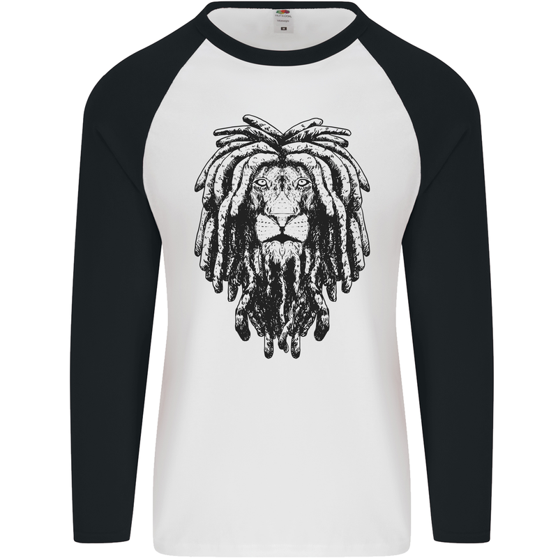 A Rasta Lion With Dreadlocks Jamaican Reggae Mens L/S Baseball T-Shirt White/Black
