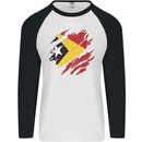 Torn East Timor Flag Day Football Mens L/S Baseball T-Shirt White/Black