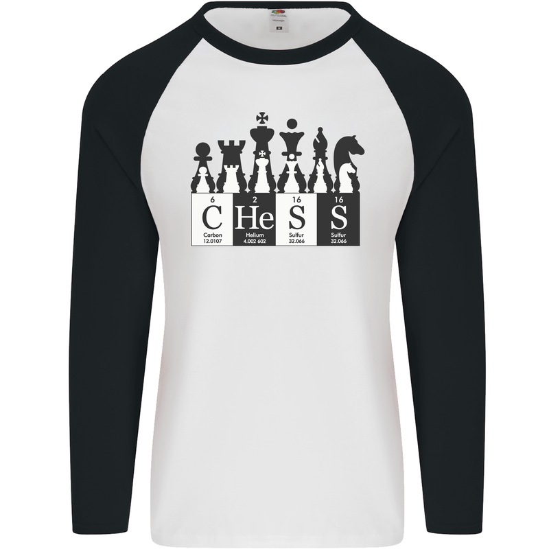 Chess Elements Periodic Table Mens L/S Baseball T-Shirt White/Black