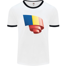Curled Romania Flag Romanian Day Football Mens Ringer T-Shirt White/Black