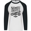 Two Wheels Forever Motorcycle Cafe Racer Mens L/S Baseball T-Shirt White/Black