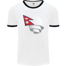 Curled Nepal Flag Nepalese Day Football Mens Ringer T-Shirt White/Black