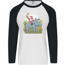 A Christmas Rhino With Santa Xmas Mens L/S Baseball T-Shirt White/Black