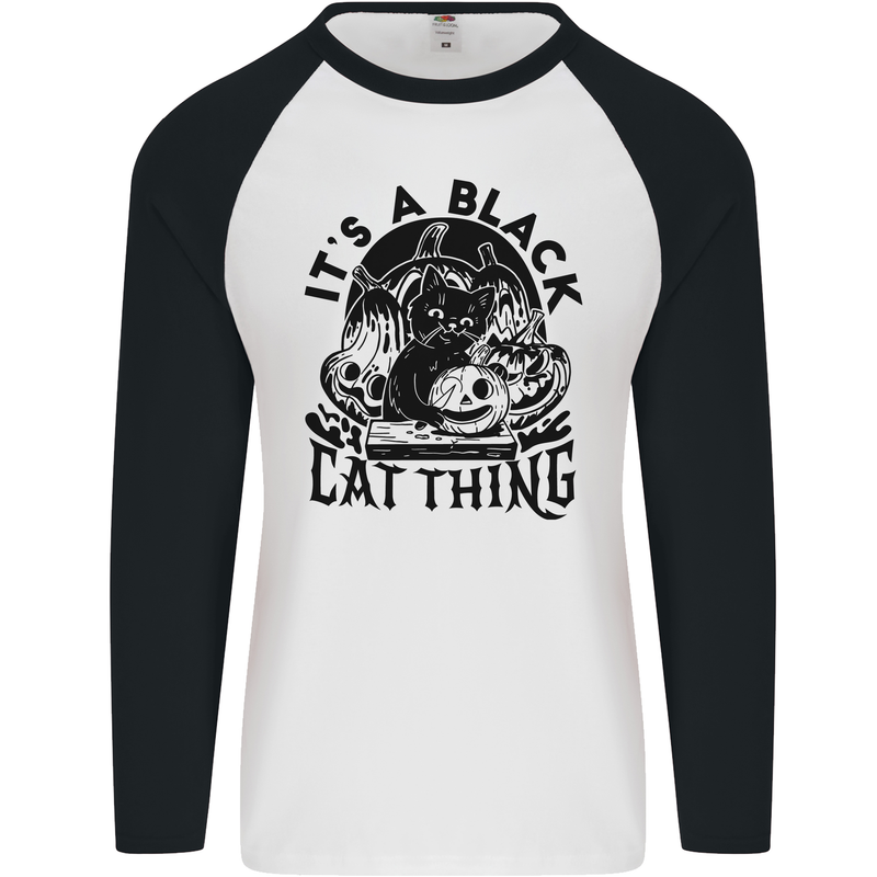 Its a Black Cat Thing Halloween Mens L/S Baseball T-Shirt White/Black