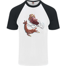 Santa & Llama Funny Christmas Sleigh Xmas Mens S/S Baseball T-Shirt White/Black