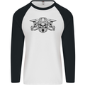 Motocross Skulls Dirt Bike MotoX Motorcycle Mens L/S Baseball T-Shirt White/Black