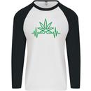 Weed Pulse Heart Cannabis Drugs ECG Mens L/S Baseball T-Shirt White/Black