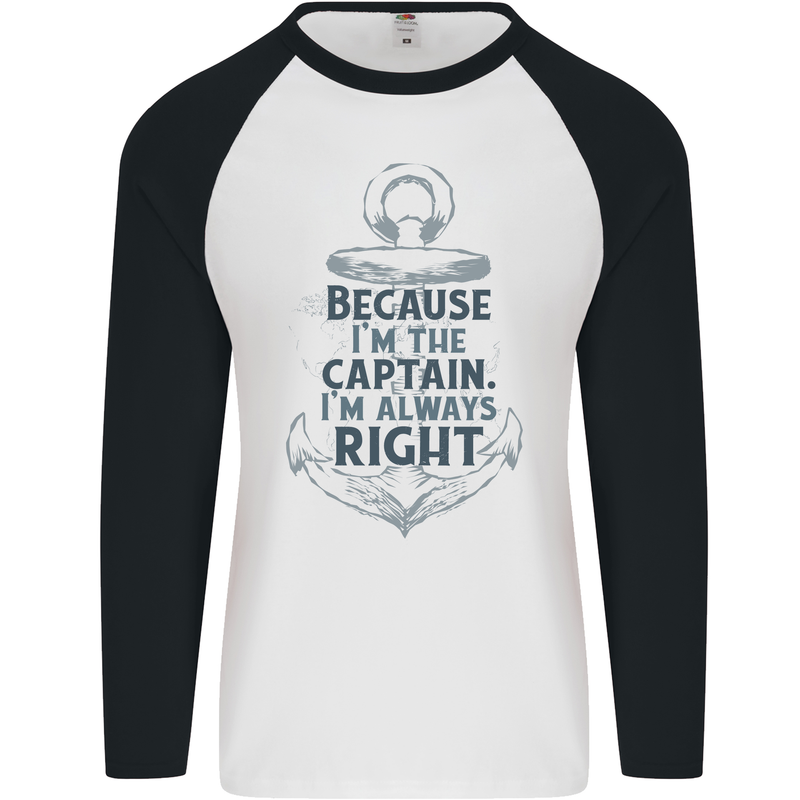 Sailing Captain Narrow Boat Barge Sailor Mens L/S Baseball T-Shirt White/Black