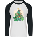 Christmas Dinosaur Xmas Tree T-Rex Funny Mens L/S Baseball T-Shirt White/Black
