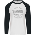 Vintage Year 62nd Birthday 1961 Mens L/S Baseball T-Shirt White/Black
