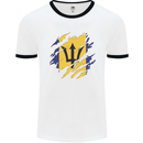 Torn Barbados Flag Barbadians Day Football Mens Ringer T-Shirt White/Black