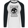 Monday Dead Inside Skull Work Mens L/S Baseball T-Shirt White/Black
