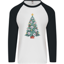 Christmas Football Tree Xmas Soccer Footy Mens L/S Baseball T-Shirt White/Black