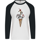 Ice Cream Skull Mens L/S Baseball T-Shirt White/Black