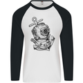 Scuba Diving Anchor Diver Sailing Sailor Mens L/S Baseball T-Shirt White/Black