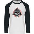 Pickelhaube Skull Prussian Helmet Biker Mens L/S Baseball T-Shirt White/Black