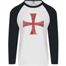 Knights Templar Cross Fancy Dress Outfit Mens L/S Baseball T-Shirt White/Black