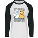 An Owl & Cat Book Reading Bibliophile Mens L/S Baseball T-Shirt White/Black