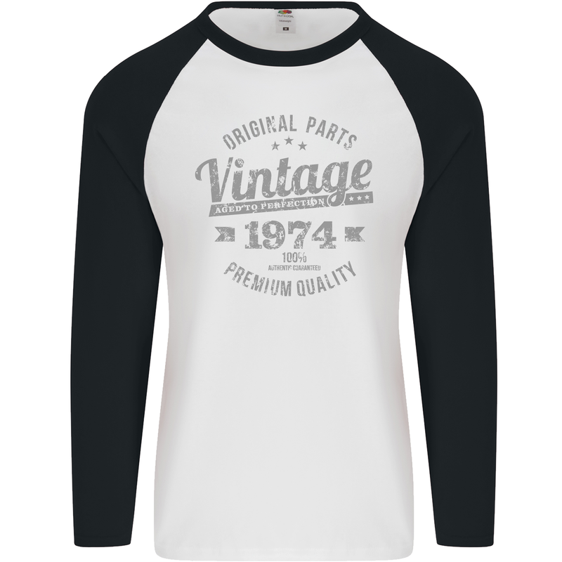 Vintage Year 49th Birthday 1974 Mens L/S Baseball T-Shirt White/Black