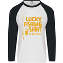 Lucky Fishing Fisherman Funny Mens L/S Baseball T-Shirt White/Black
