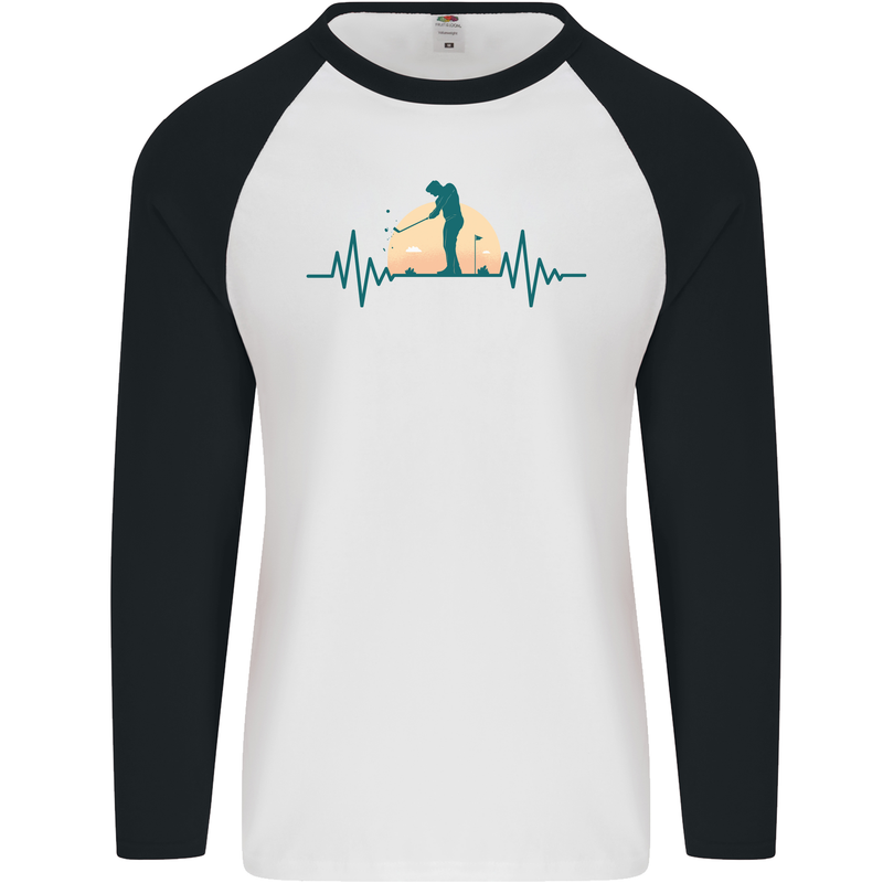 Golf Heartbeat Pulse Mens L/S Baseball T-Shirt White/Black