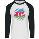 Torn Azerbaijan Flag Azerbaijani Day Football Mens L/S Baseball T-Shirt White/Black