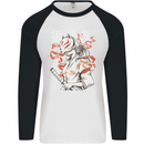 Japanese Kitsune Paranormal Fox Mens L/S Baseball T-Shirt White/Black
