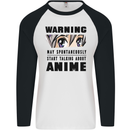Warning May Start Talking About Anime Funny Mens L/S Baseball T-Shirt White/Black