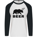 Beer Bear Funny Animal Alcohol Mens L/S Baseball T-Shirt White/Black