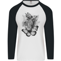 Butterflies & Flowers in the Wild Nature Mens L/S Baseball T-Shirt White/Black