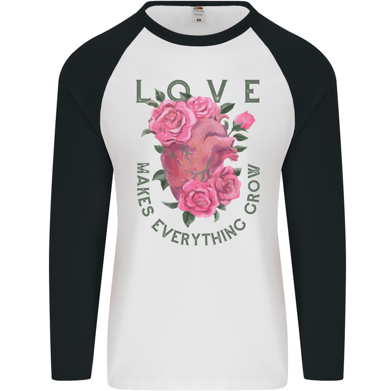 Love Makes Everything Grow Valentines Day Mens L/S Baseball T-Shirt White/Black