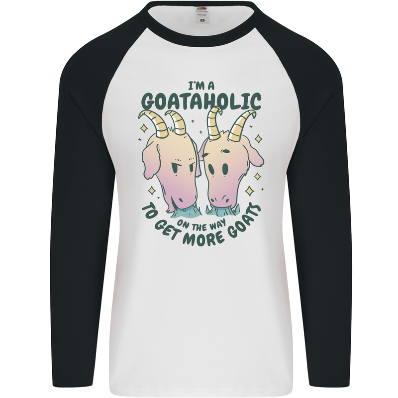 Goataholic On the Way to Get More Goats Mens L/S Baseball T-Shirt White/Black