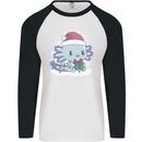Cute Christmas Axoloti Wearing a Chirstmas Hat Xmas Mens L/S Baseball T-Shirt White/Black