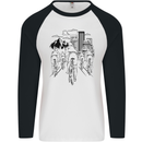 Bike Ride Cycling Cyclist Bicycle Road MTB Mens L/S Baseball T-Shirt White/Black
