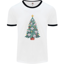 Christmas Football Tree Xmas Soccer Footy Mens Ringer T-Shirt White/Black