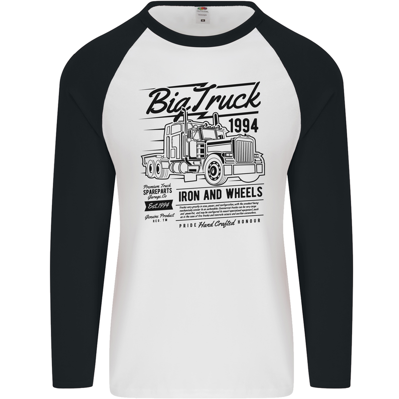 HGV Driver Big Truck Lorry Mens L/S Baseball T-Shirt White/Black