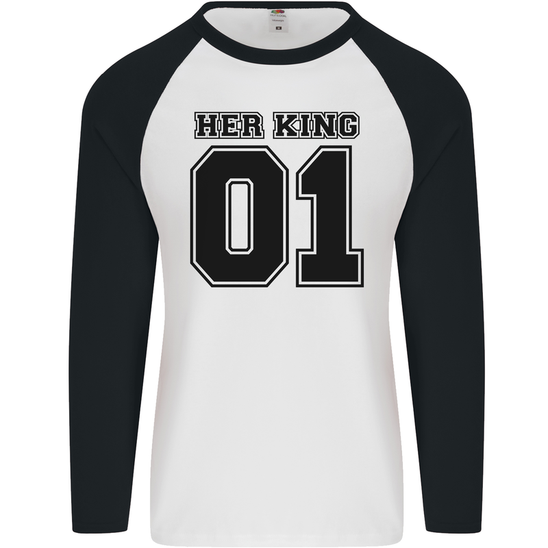 Her King Funny Valentines Day Mens L/S Baseball T-Shirt White/Black