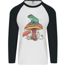 A Frog Sitting on a Mushroom Mens L/S Baseball T-Shirt White/Black