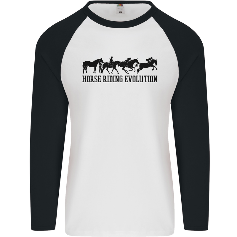 Equestrian Horse Riding Evolution Mens L/S Baseball T-Shirt White/Black