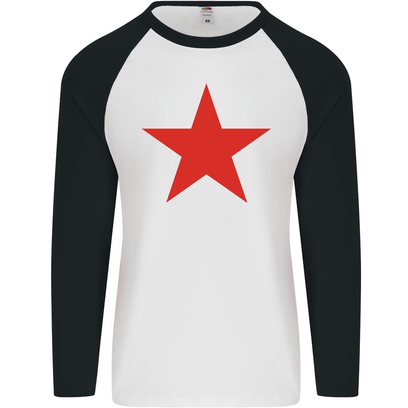 Red Star Army As Worn by Mens L/S Baseball T-Shirt White/Black