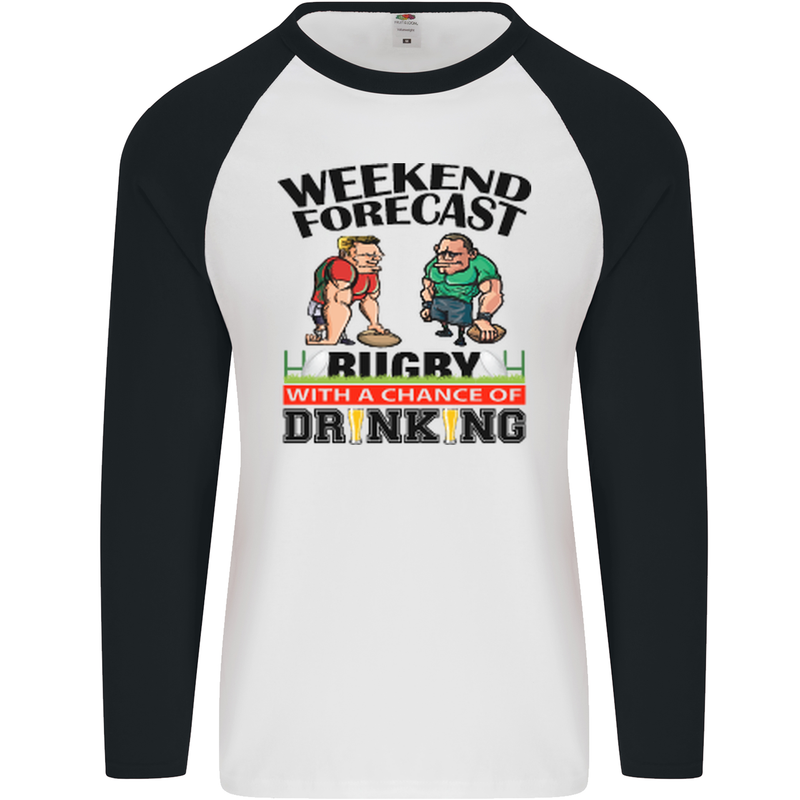 Weekend Forecast Rugby Funny Beer Alcohol Mens L/S Baseball T-Shirt White/Black