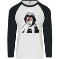 Banksy The Queen with a Bowie Look Mens L/S Baseball T-Shirt White/Black