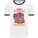 Early Drinkin' Quick Drunken Funny Beer Alcohol Mens Ringer T-Shirt White/Black