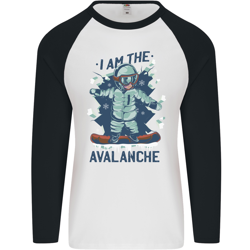 I Am the Avalanche Funny Snowboarding Mens L/S Baseball T-Shirt White/Black
